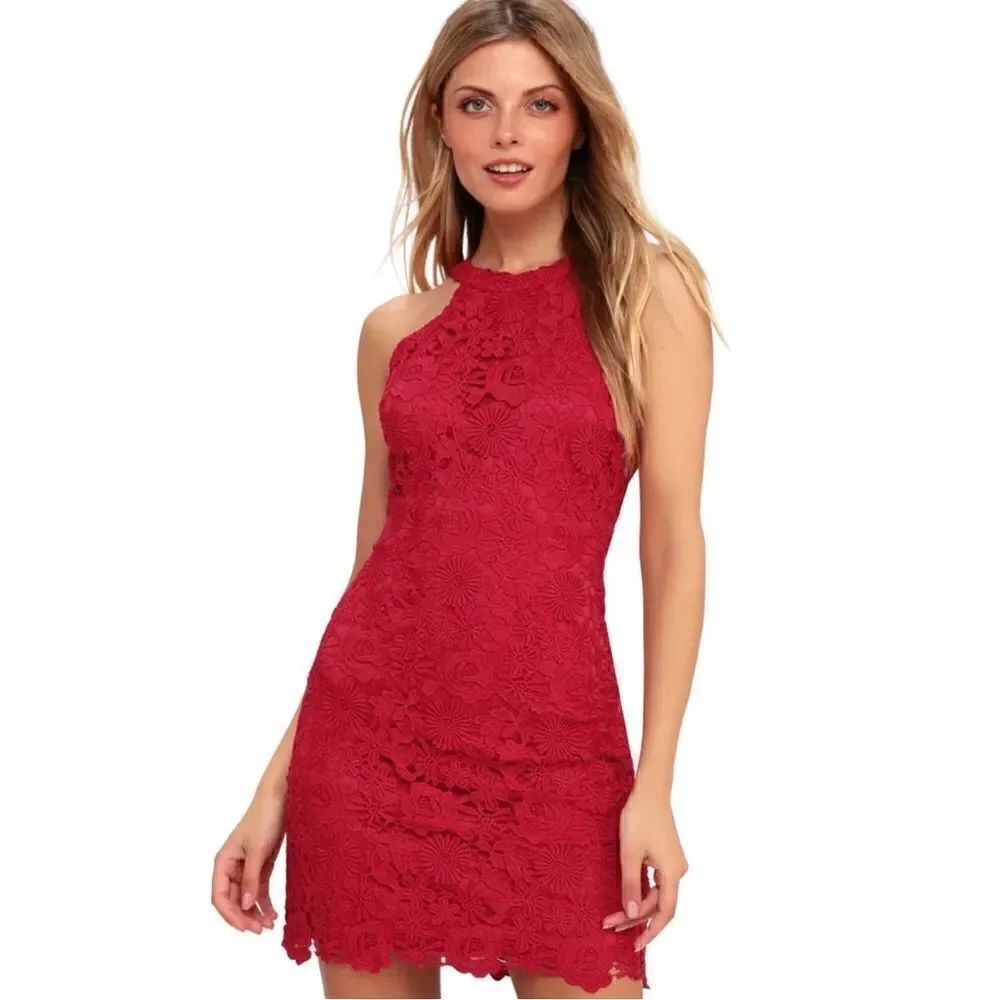 New! Lulu’s Love Poem Red Floral Lace Mini-Dress Sz S